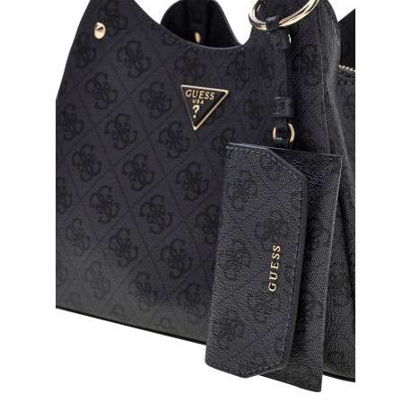 Sac à main noir Lorella à motifs avec une fermeture zippée et un bouton-pression - Image 5
