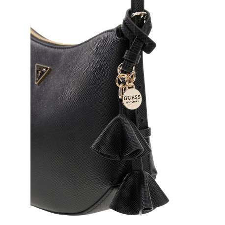 Sac à main porté épaule noir avec breloques pompoms en simili-cuir - Image 4