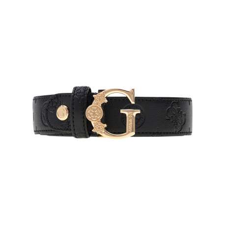 Ceinture noire en similicuir avec motif monogrammé pourvu d’une boucle dorée