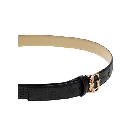 Ceinture noire en similicuir avec motif monogrammé pourvu d’une boucle dorée - Image 2