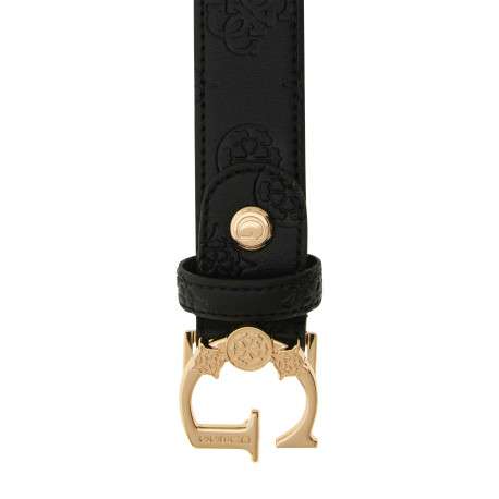 Ceinture noire en similicuir avec motif monogrammé pourvu d’une boucle dorée - Image 3