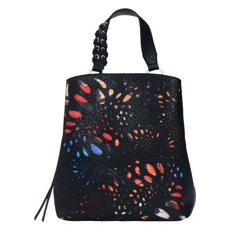 Sac à dos noir en maille texturée pourvu d'une fermeture zippée