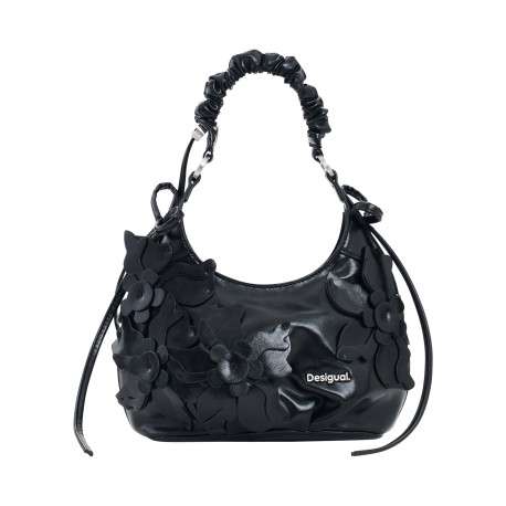 Sac à main porté épaule noir forme banane pourvu d'une anse froncée