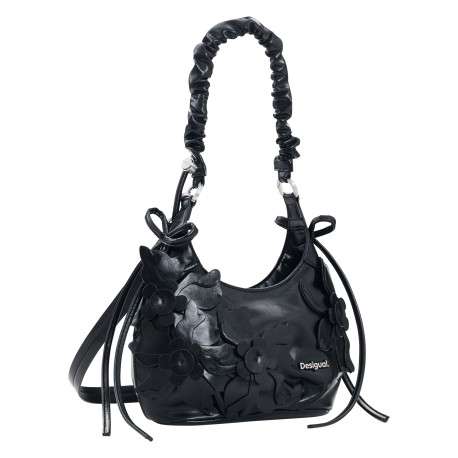Sac à main porté épaule noir forme banane pourvu d'une anse froncée - Image 2