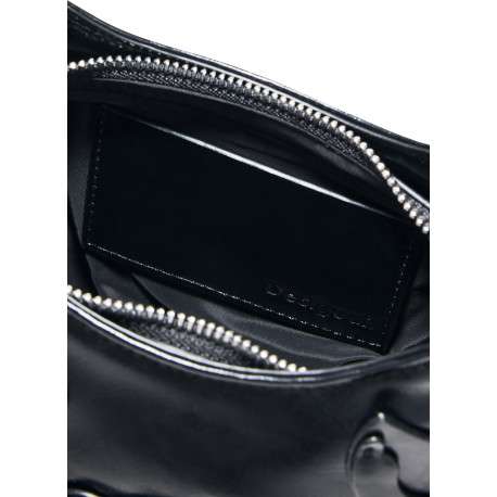 Sac à main porté épaule noir forme banane pourvu d'une anse froncée - Image 3
