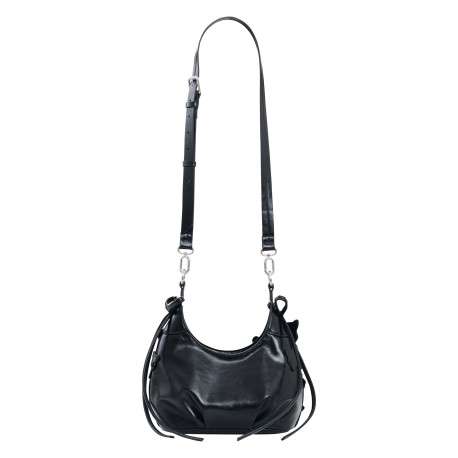 Sac à main porté épaule noir forme banane pourvu d'une anse froncée - Image 4