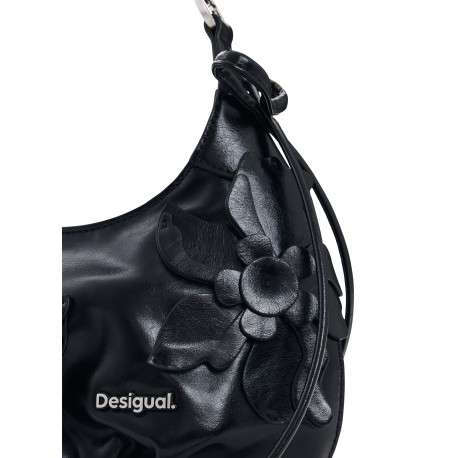 Sac à main porté épaule noir forme banane pourvu d'une anse froncée - Image 5