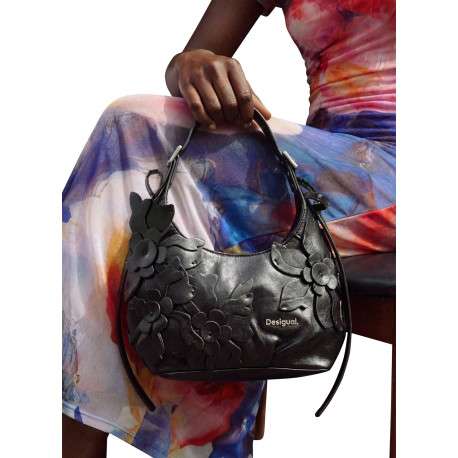 Sac à main porté épaule noir forme banane pourvu d'une anse froncée - Image 6
