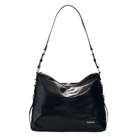 Sac à main porté épaule noir pourvu d'une bandoulière amovible