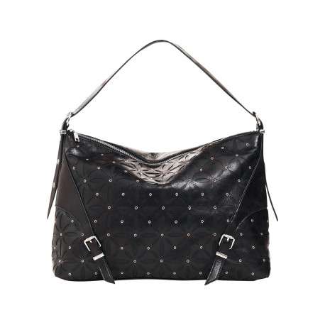 Sac à main porté épaule noir pourvu de découpes en forme de pétales