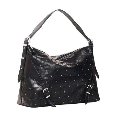 Sac à main porté épaule noir pourvu de découpes en forme de pétales - Image 2