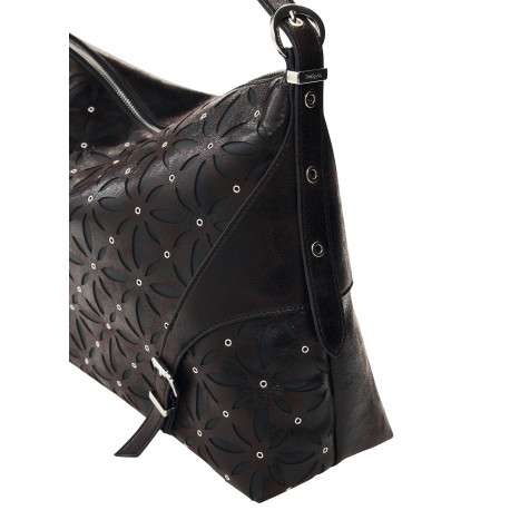 Sac à main porté épaule noir pourvu de découpes en forme de pétales - Image 5