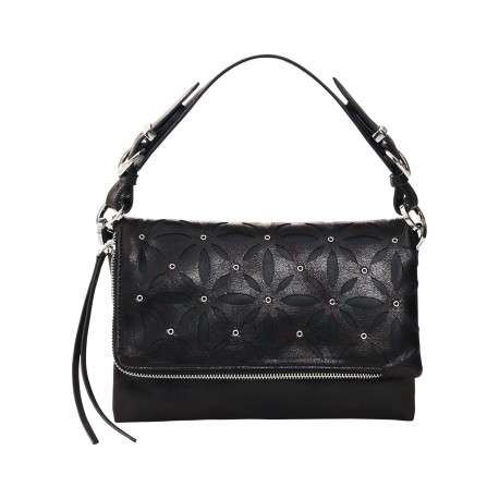Sac à bandoulière noir pourvu de découpes en forme de pétales