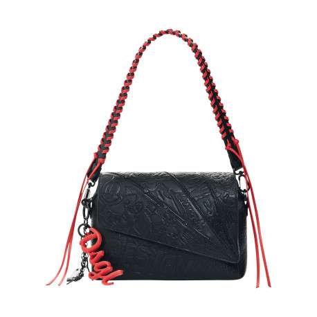 Sac à bandoulière noir orné d'un design embossé Mickey Mouse