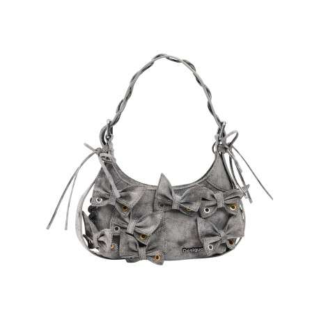 Sac à main gris pourvu d'une fermeture zippée et d'une anse ajustable