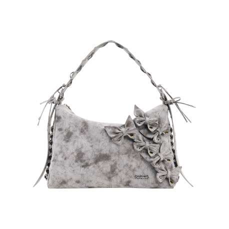Sac à main gris pourvu d'une fermeture zippée et d'une anse ajustable