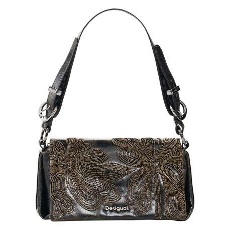 Sac à bandoulière marron vieilli pourvu d'un design au motif floral