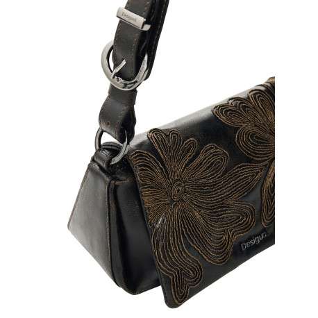 Sac à bandoulière marron vieilli pourvu d'un design au motif floral - Image 5