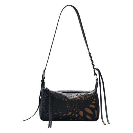 Sac à bandoulière horizontal noir uni pourvu d'une bandoulière réglable