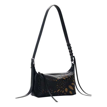 Sac à bandoulière horizontal noir uni pourvu d'une bandoulière réglable - Image 2