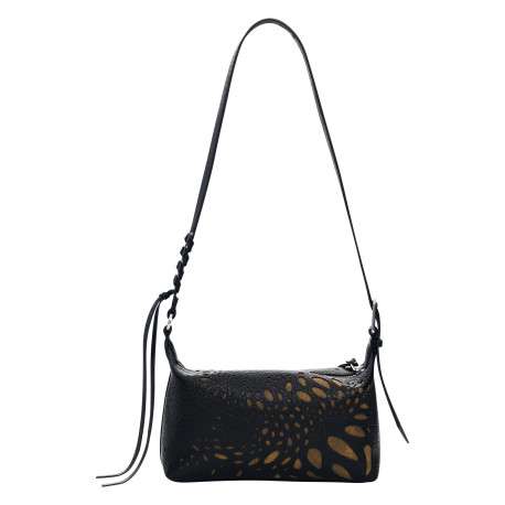 Sac à bandoulière horizontal noir uni pourvu d'une bandoulière réglable - Image 4