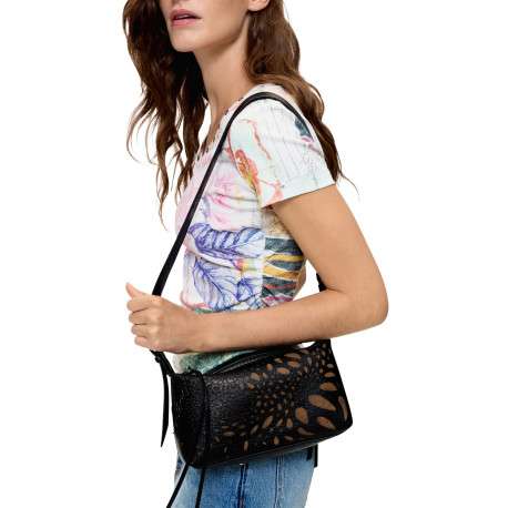 Sac à bandoulière horizontal noir uni pourvu d'une bandoulière réglable - Image 6