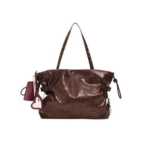 Sac à main porté épaule marron pourvu d'une bandoulière réglable