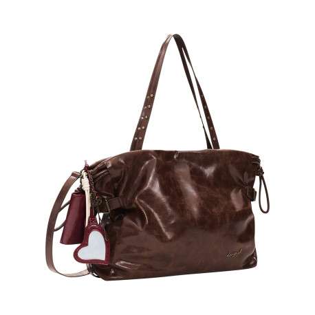 Sac à main porté épaule marron pourvu d'une bandoulière réglable - Image 2