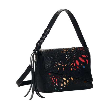 Sac à bandoulière noir en maille texturée pourvu d'une fermeture zippée - Image 2
