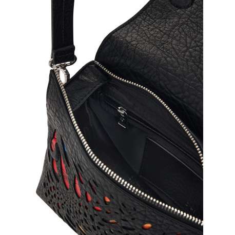 Sac à bandoulière noir en maille texturée pourvu d'une fermeture zippée - Image 3