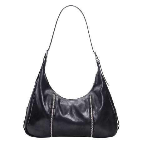 Sac à main porté épaule noir pourvu d'une anse réglable avec boucles métalliques - Image 4