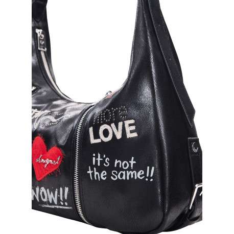 Sac à main porté épaule noir pourvu d'une anse réglable avec boucles métalliques - Image 5