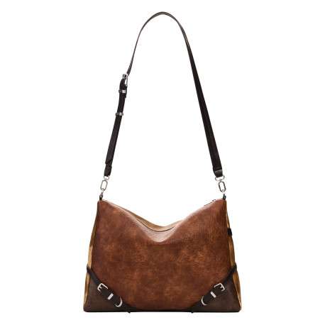 Sac à main porté épaule brun pourvu d'une anse plate amovible - Image 4