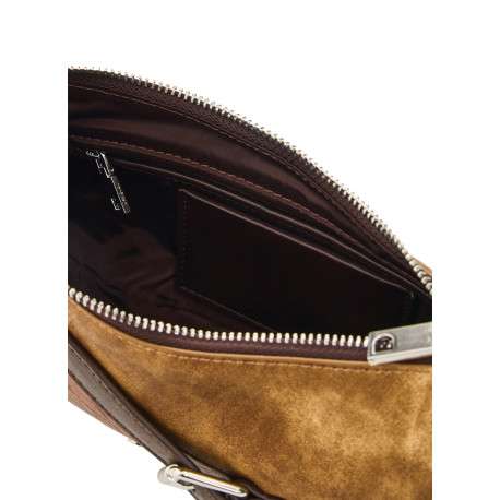 Sac à bandoulière brun format hobo compact pourvu d'une anse plate amovible - Image 3