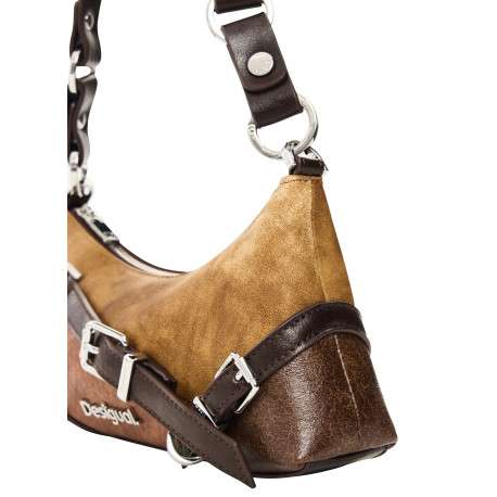 Sac à bandoulière brun format hobo compact pourvu d'une anse plate amovible - Image 5
