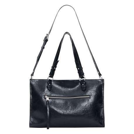 Sac à main noir en maille lisse orné de broderies contrastées à l'avant - Image 4