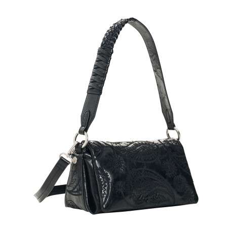 Sac à bandoulière noir à rabat pourvu d'une anse tressée amovible - Image 2