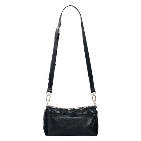 Sac à bandoulière noir à rabat pourvu d'une anse tressée amovible - Image 4