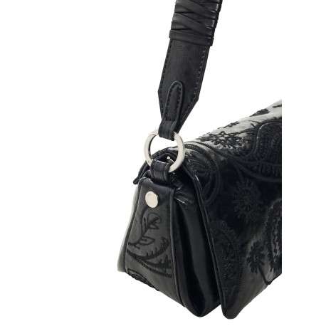 Sac à bandoulière noir à rabat pourvu d'une anse tressée amovible - Image 5