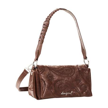 Sac à bandoulière brun à rabat pourvu d'une anse tressée amovible - Image 2