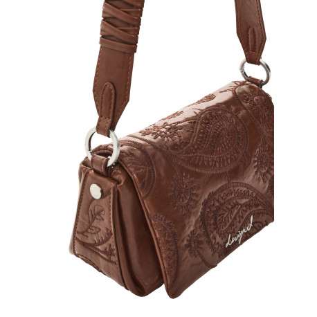 Sac à bandoulière brun à rabat pourvu d'une anse tressée amovible - Image 5