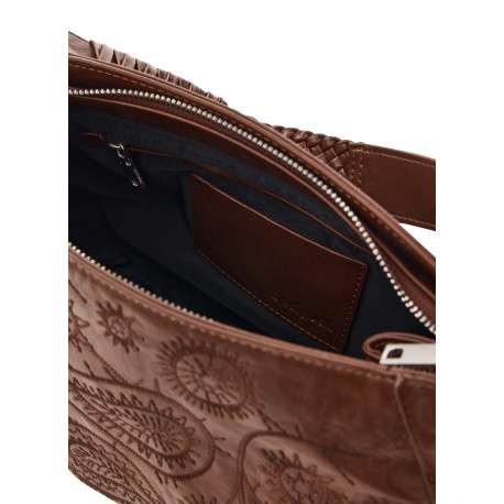 Sac à bandoulière brun pourvu d'une anse amovible et d'une fermeture zippée - Image 3