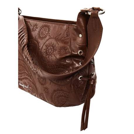 Sac à bandoulière brun pourvu d'une anse amovible et d'une fermeture zippée - Image 5
