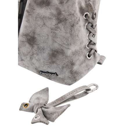 Sac à dos gris pourvu d'une fermeture zippée et d'un porte-clés amovible - Image 5