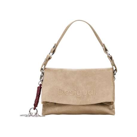 Sac à bandoulière beige pourvu de multiples compartiments de rangement
