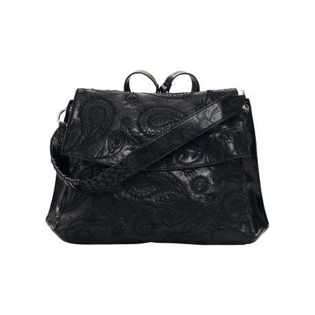 Sac à dos noir texturé pourvu de bretelles et d'une anse amovibles
