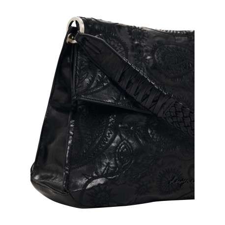 Sac à dos noir texturé pourvu de bretelles et d'une anse amovibles - Image 5