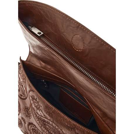 Sac à dos brun texturé pourvu de bretelles et d'une anse amovibles - Image 3