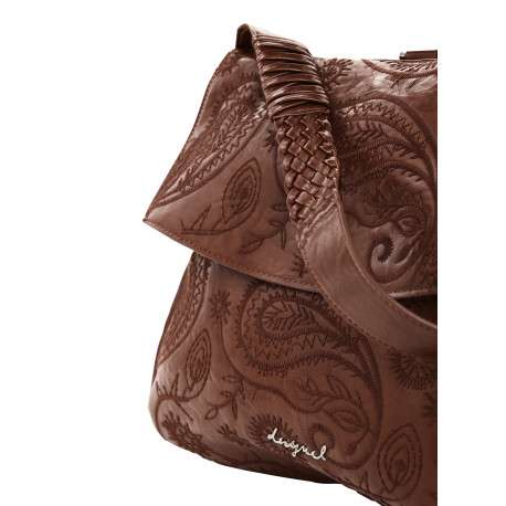 Sac à dos brun texturé pourvu de bretelles et d'une anse amovibles - Image 5
