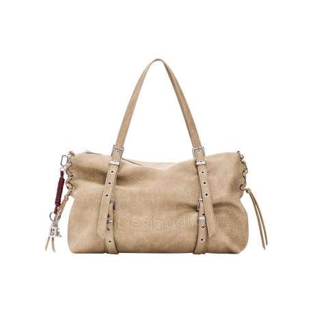Sac à main beige pourvu de multiples compartiments de rangement